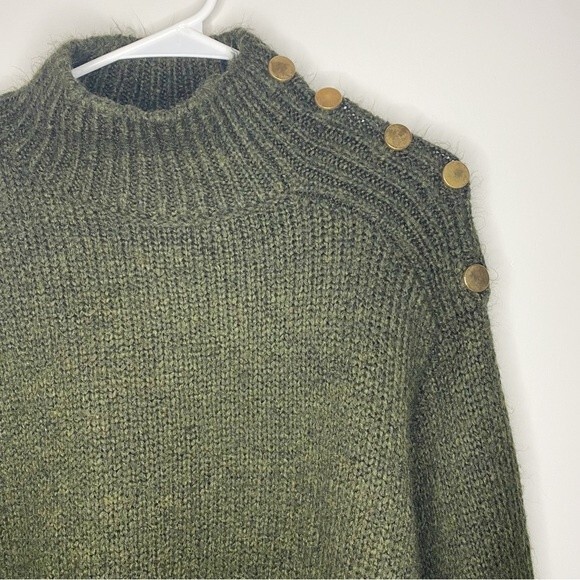 Topshop Green Turtleneck Sweater Chunky Ribbed Button Details Size 4-6 - Picture 2 of 8